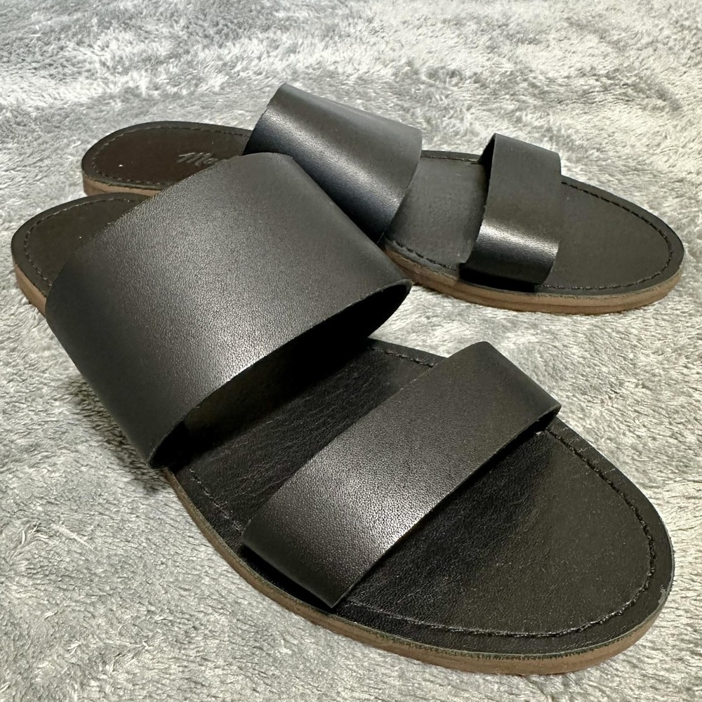 MADEWELL Sandals Womens 6 Black Double Strap Slide Flat Minimalist Coast Grandma